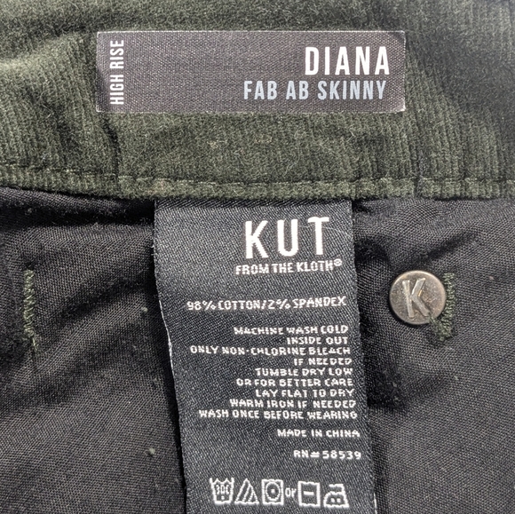 KUT FROM THE KLOTH High Rise Diana Fab Ab Skinny Green Corduroy Pant Size 16W - Picture 6 of 12